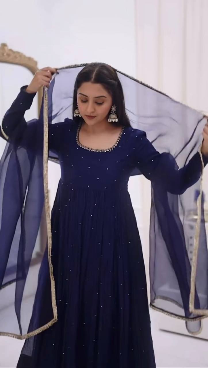 CLASSIC NAVY BLUE ANARKALI SUI SET