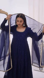 CLASSIC NAVY BLUE ANARKALI SUI SET