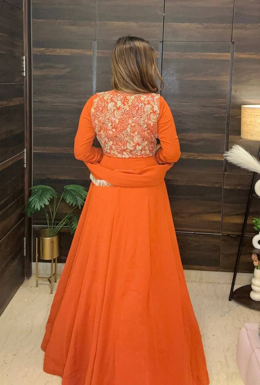 Zarvisha orange anarkali suit set