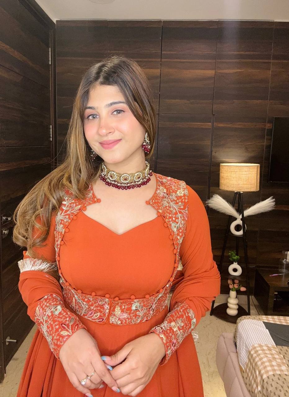 Zarvisha orange anarkali suit set