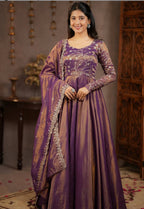Purple Embroidered Anarkali Suit Set