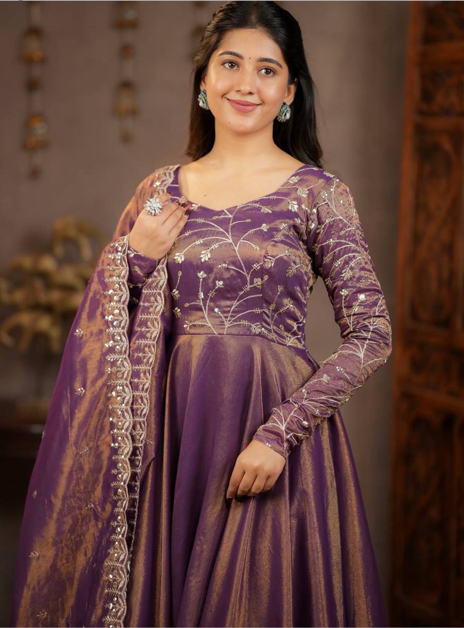 Purple Embroidered Anarkali Suit Set
