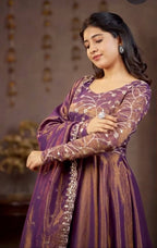 Purple Embroidered Anarkali Suit Set