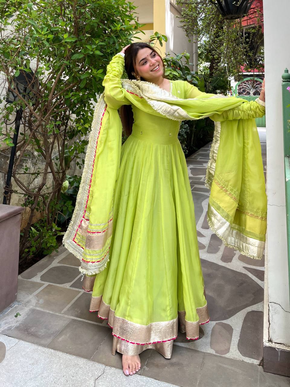 Rivaa Lime Royal Anarkali Suit Set