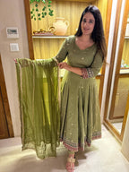 ZAPIYA GREEN ANARKALI SUIT SET