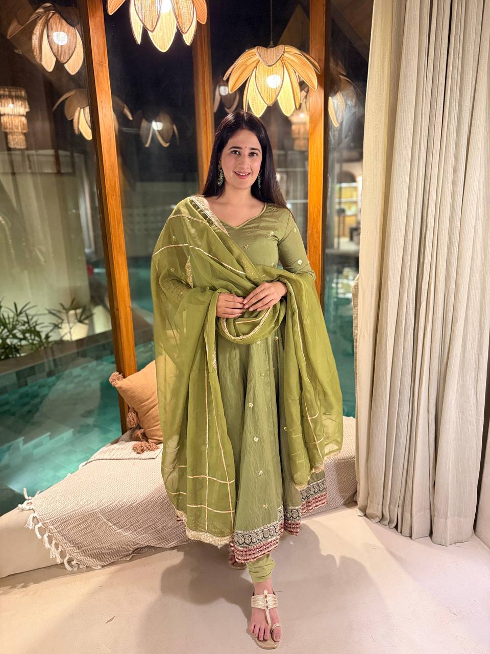 ZAPIYA GREEN ANARKALI SUIT SET