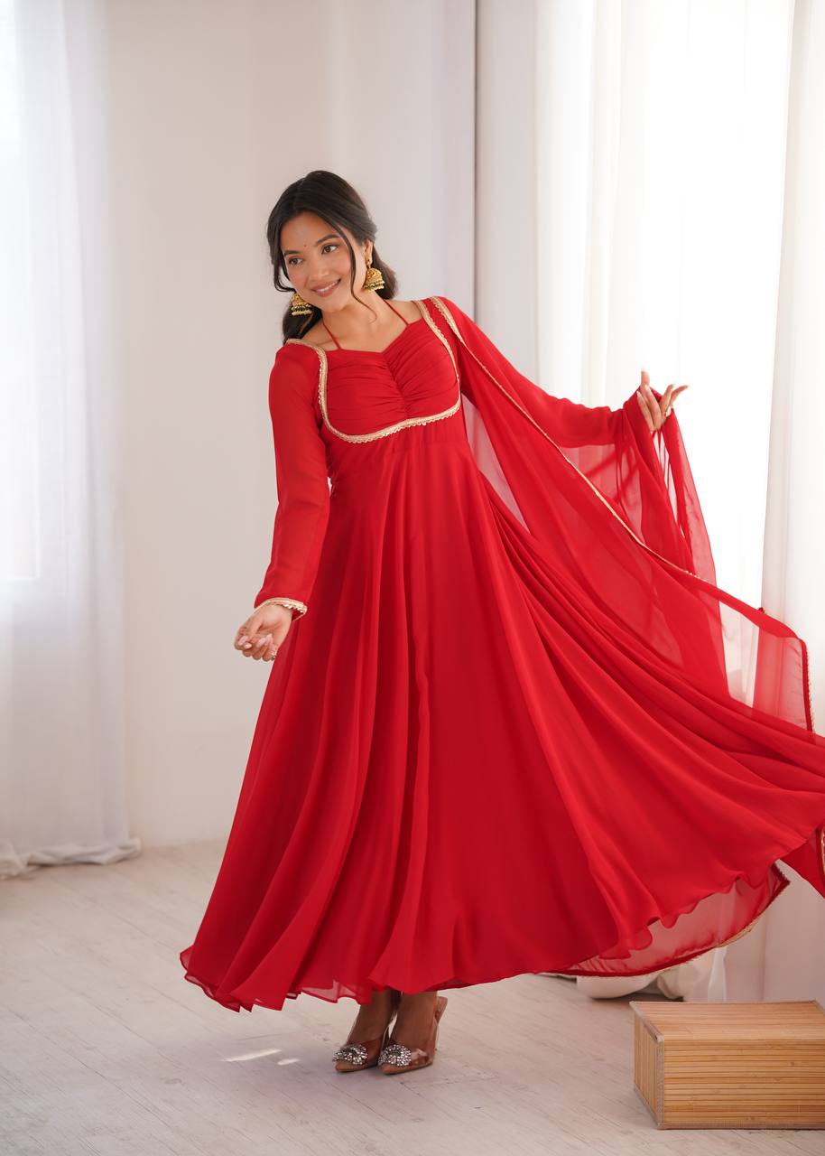 ZAFAR RED ANARKALI SUIT SET
