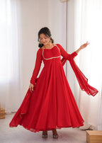 ZAFAR RED ANARKALI SUIT SET