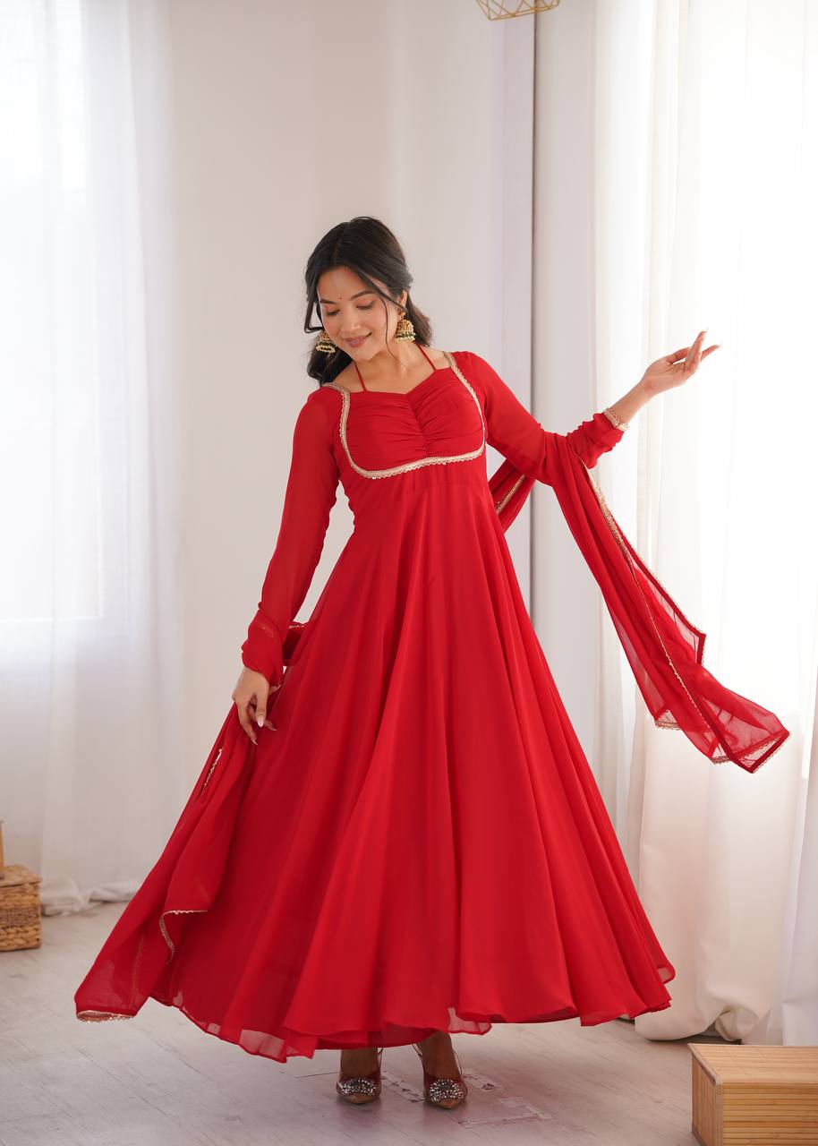 ZAFAR RED ANARKALI SUIT SET