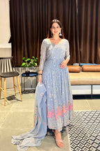 Aria Frost Floral Anarkali Suit Set