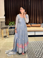 Aria Frost Floral Anarkali Suit Set