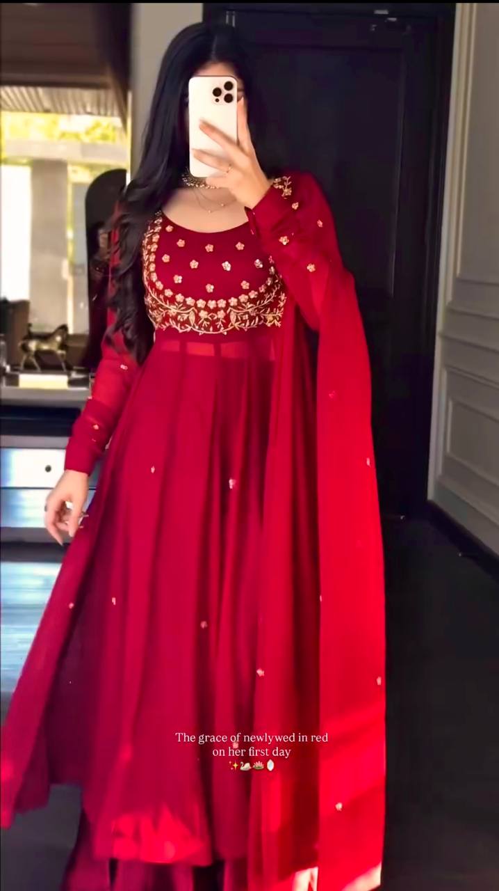Anvika Red Elegant Anarkali Suit Set