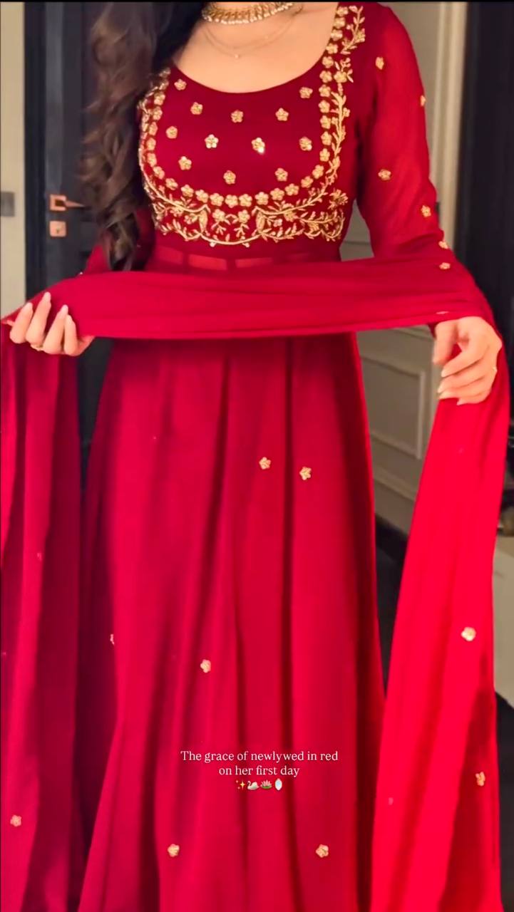 Anvika Red Elegant Anarkali Suit Set