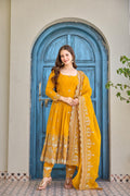 Aarika Yellow Embroidered Anarkali Suit Set