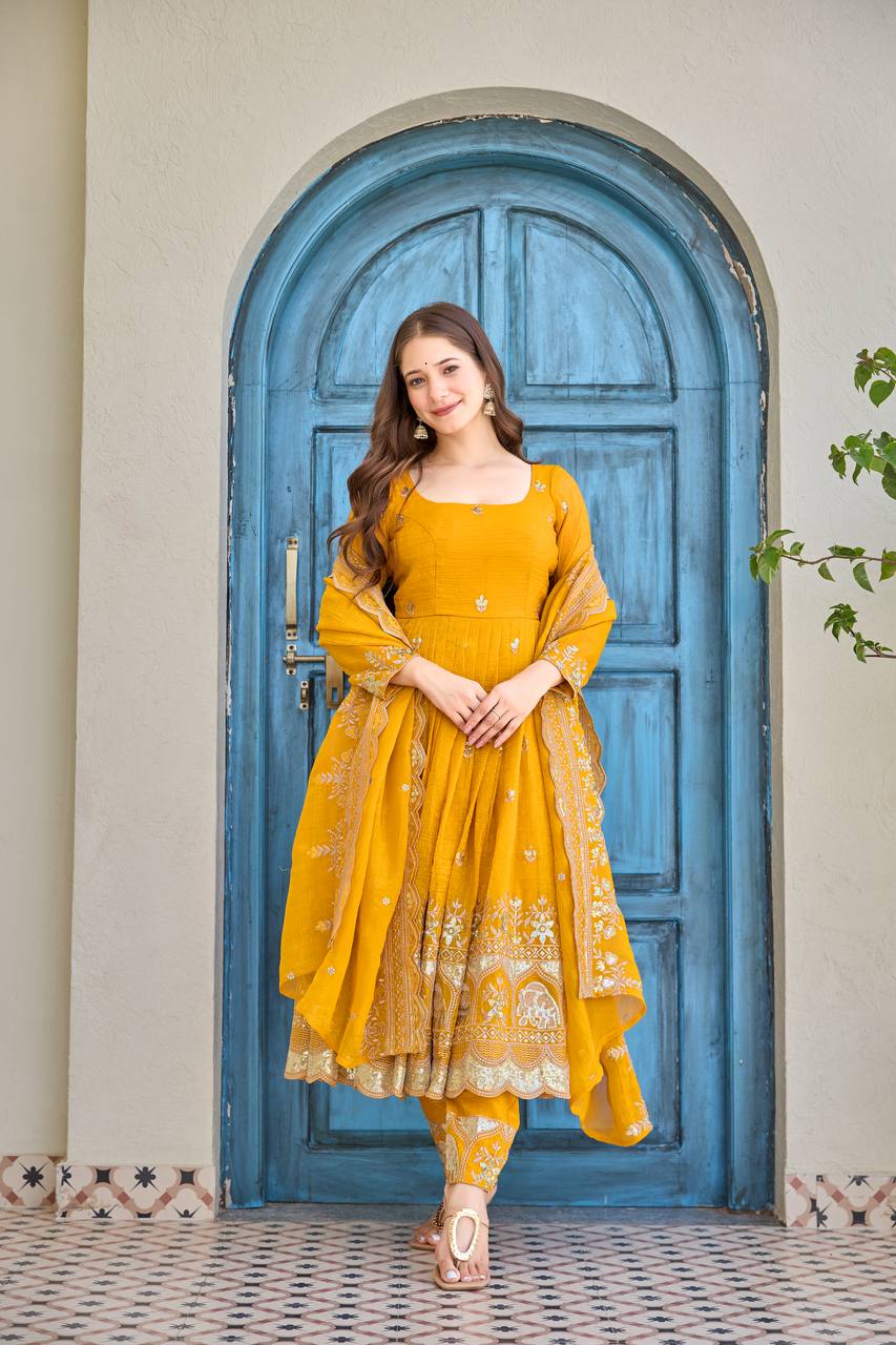 Aarika Yellow Embroidered Anarkali Suit Set
