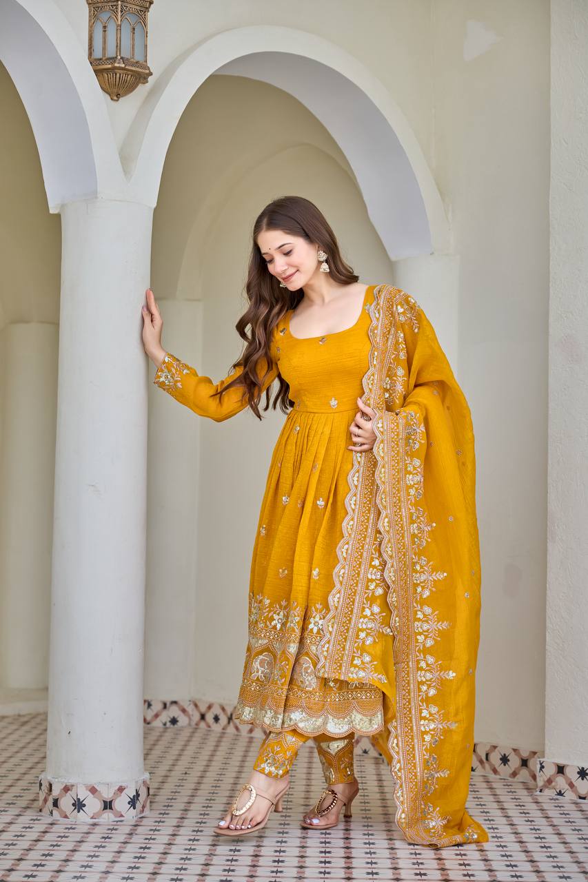 Aarika Yellow Embroidered Anarkali Suit Set
