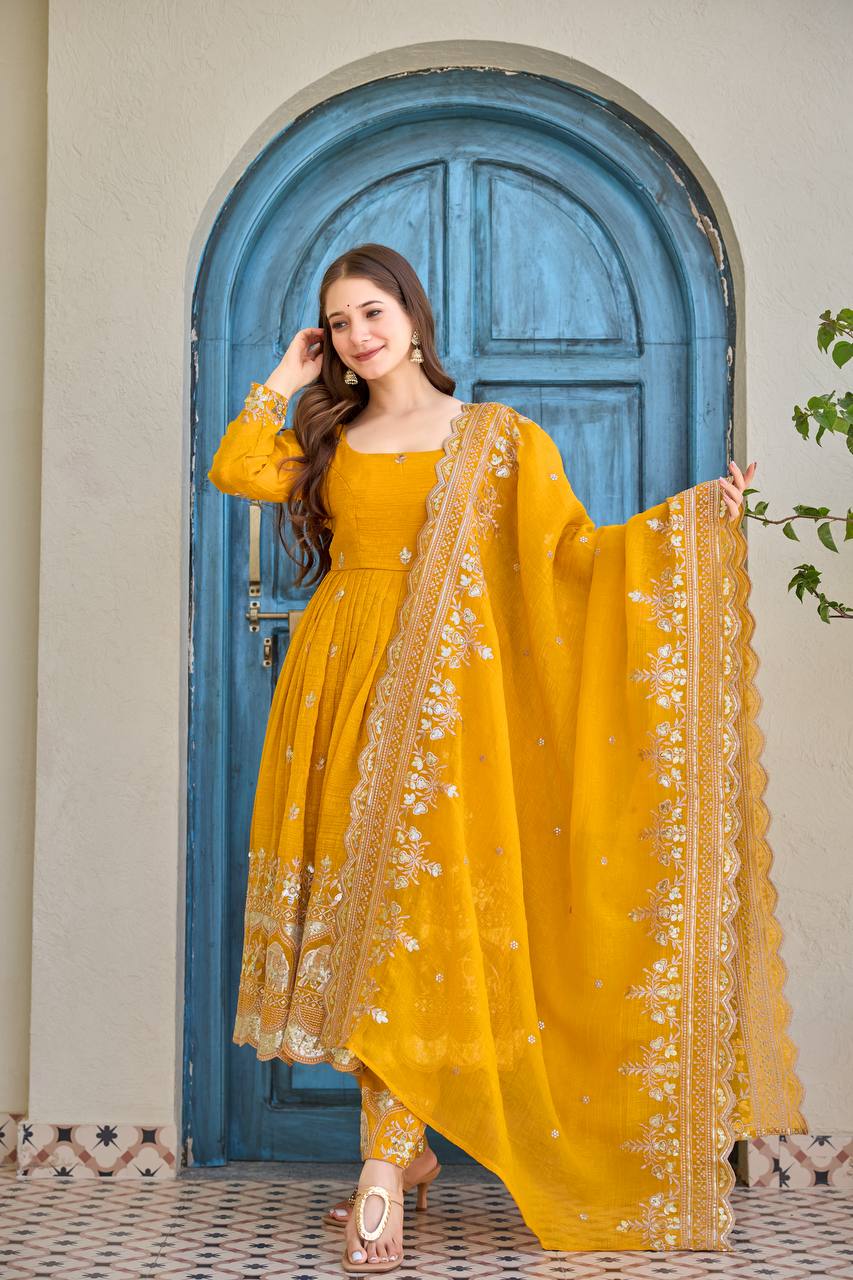 Aarika Yellow Embroidered Anarkali Suit Set