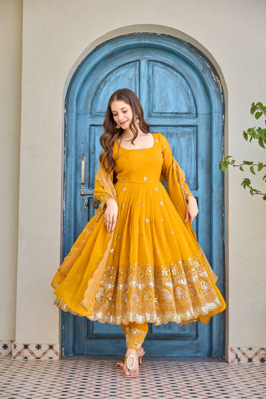 Aarika Yellow Embroidered Anarkali Suit Set