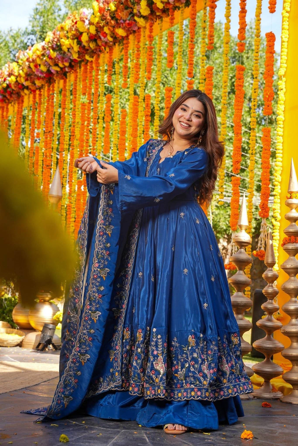 Zivara Blue Wedding Wear Embroidered Anarkali Suit Set