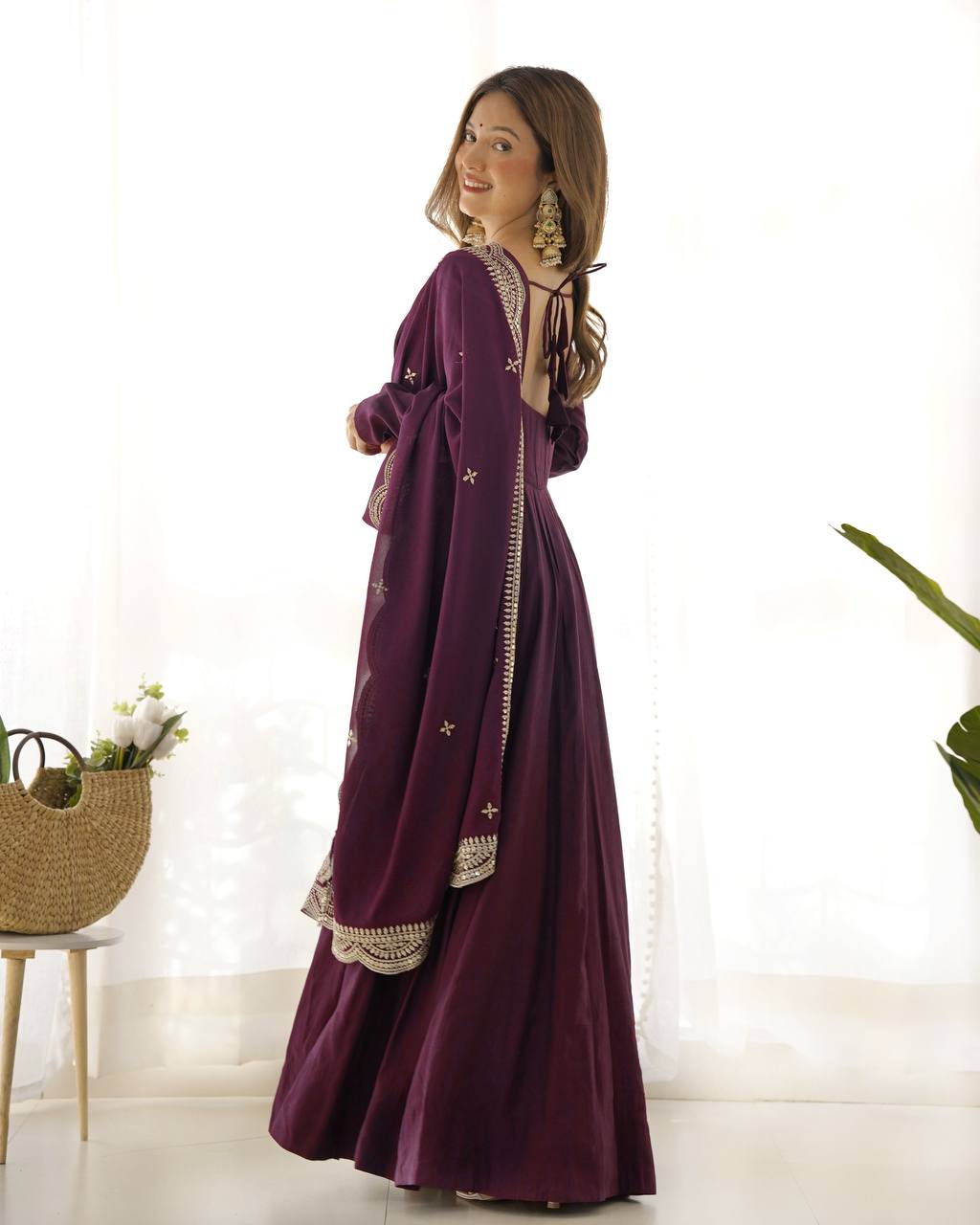 Vireesha Wine Anarkali Suit Set