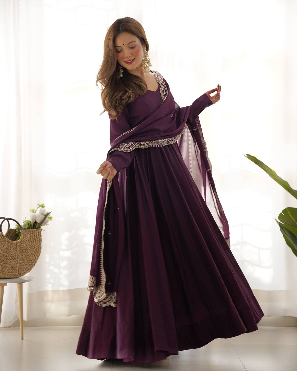 Vireesha Wine Anarkali Suit Set