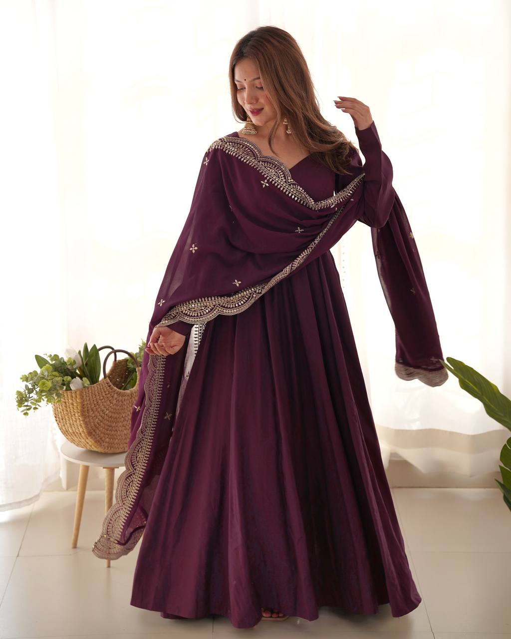 Vireesha Wine Anarkali Suit Set