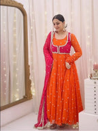 Prisha Orange Anarkali Suit Set