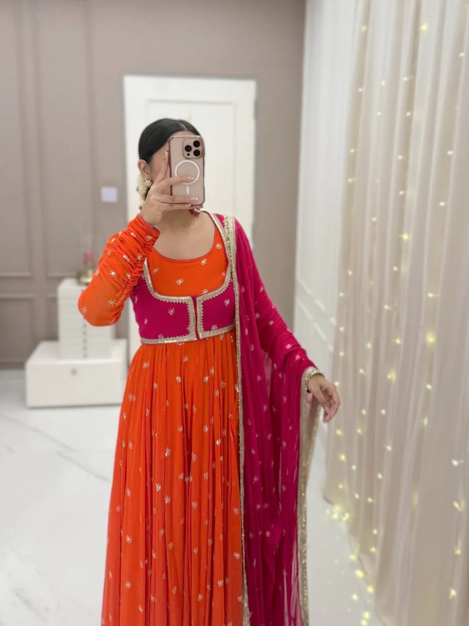 Prisha Orange Anarkali Suit Set