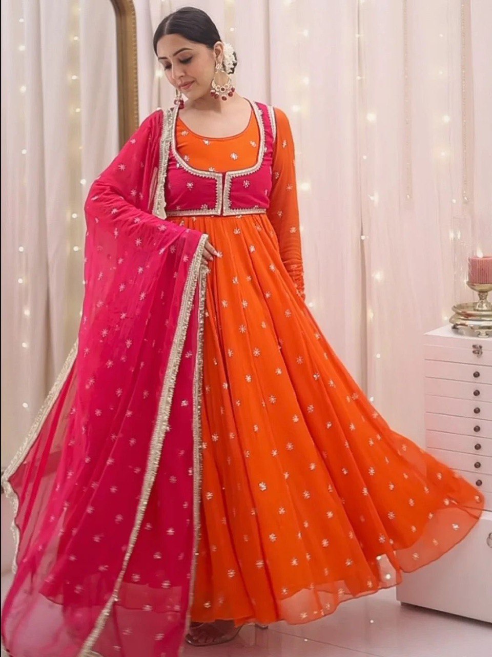 Prisha Orange Anarkali Suit Set