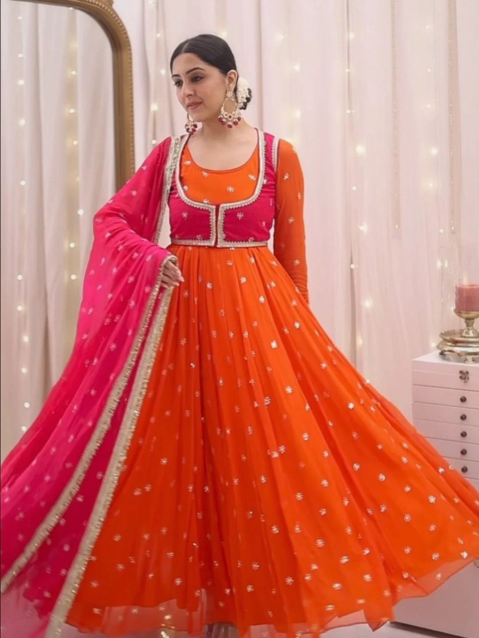 Prisha Orange Anarkali Suit Set