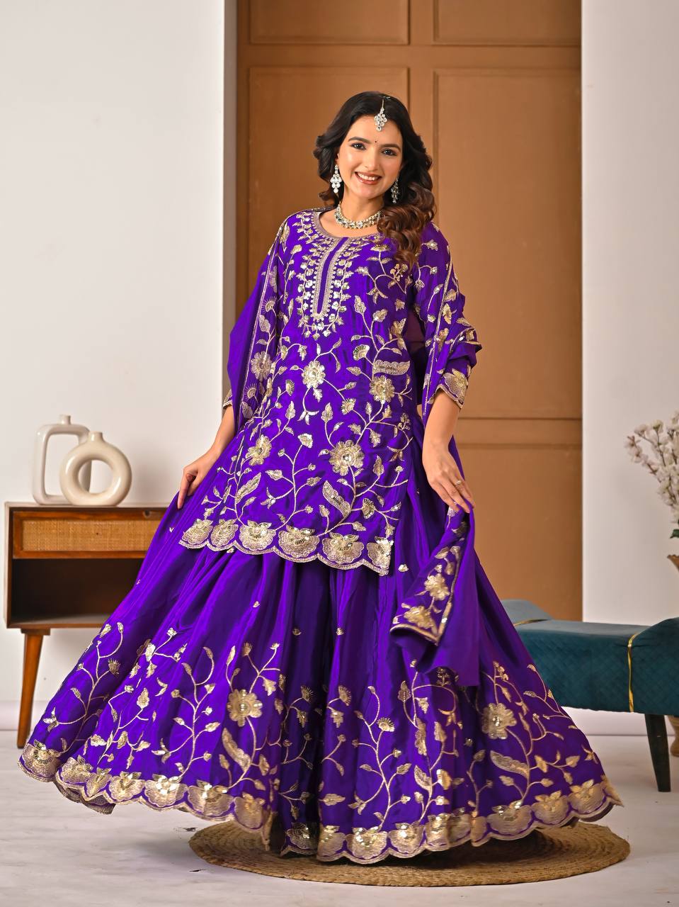 Vihana Royal Purple Kurta Plazo Suit Set