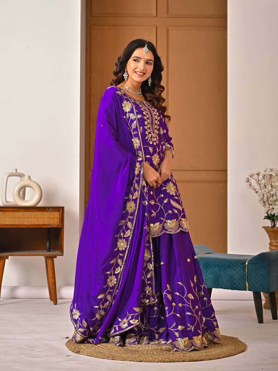 Vihana Royal Purple Kurta Plazo Suit Set
