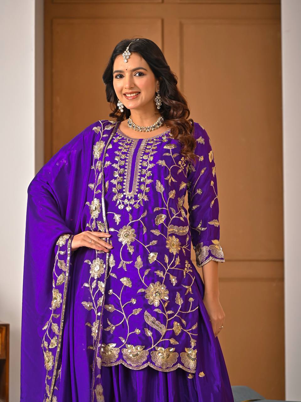 Vihana Royal Purple Kurta Plazo Suit Set