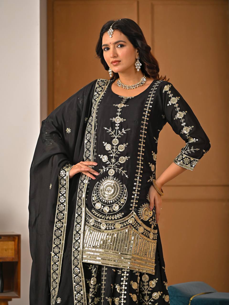 Noorika Black Royal Embroidery Anarkali Suit Set