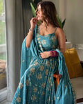Aabroo Firozi Floral Anarkali Suit Set