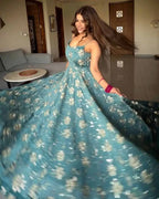 Aabroo Firozi Floral Anarkali Suit Set