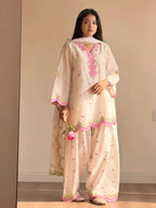 Ivory Pink Heart Printed Suit with Dupatta