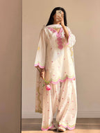 Ivory Pink Heart Printed Suit with Dupatta