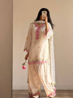 Ivory Pink Heart Printed Suit with Dupatta