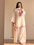 Ivory Pink Heart Printed Suit with Dupatta