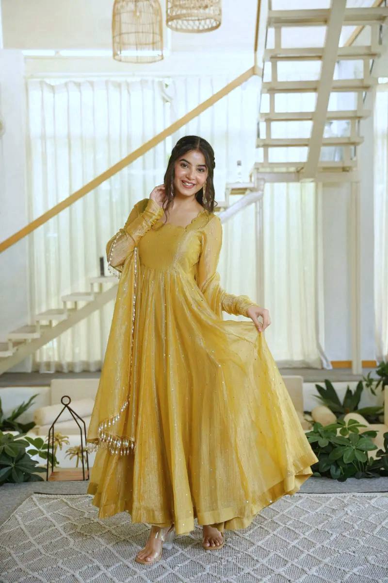 Rich mustard yellow Anarkali Suit Set