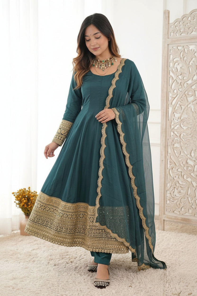 Zarmina Green Anarkali Suit Set