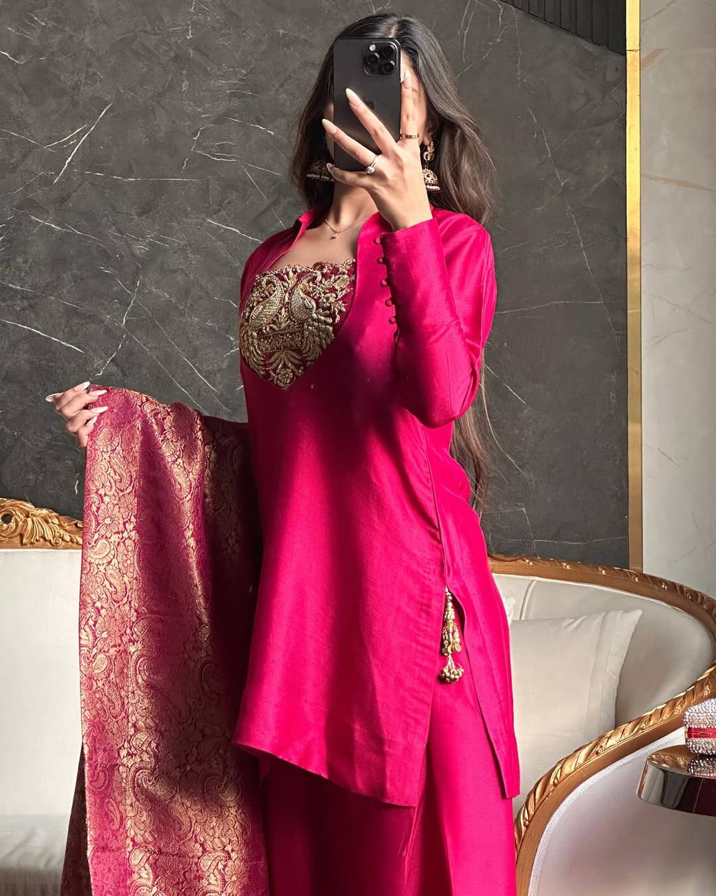 Bejeweled Pink Heavy Kurta Set with Dupatta