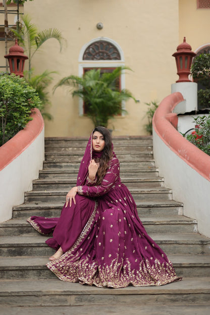 RUKSAR WINE DESIGNER SHARARA SUIT SET