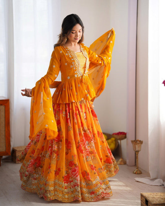 Nitara Marigold Lehenga Koti  Set