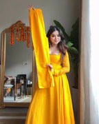 Amber Glow Yellow Georgette Anarkali Suit Set