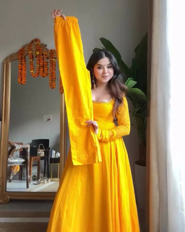 Amber Glow Yellow Georgette Anarkali Suit Set