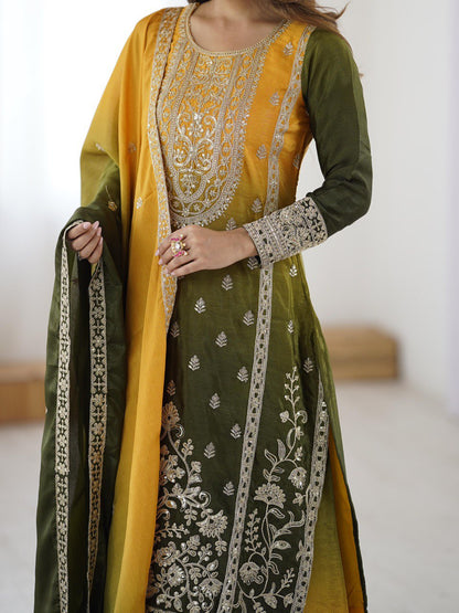 YAMIKA YELLOW AND GREEN SLWAR SUIT SET