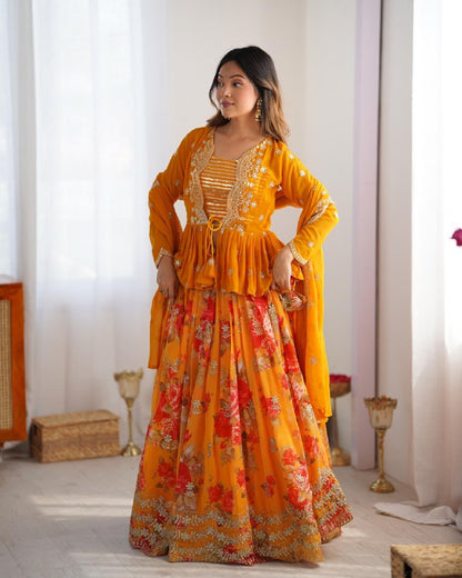 Nitara Marigold Lehenga Koti  Set