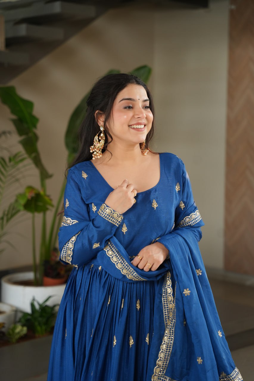 Vamika blue colour Embroidery Zari Sequins-work suit set